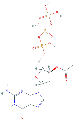 Chemical structure of 3'-O-Acetyl-2'-deoxyguanosine-5'-O-triphosphate (sodium salt)