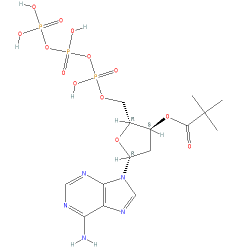 Chemical structure of 2'-Deoxy-3'-O-pivaloyladenosine-5'-O-triphosphate (triethylammonium salt)