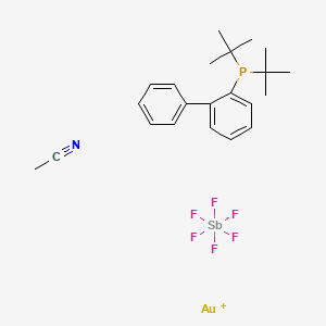 Chemical structure of (Acetonitrile)[(2-biphenyl)di-tert-butylphosphine]gold(I) hexafluoroantimonate