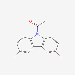 Chemical structure of 9-Acetyl-3,6-diiodocarbazole
