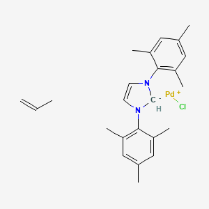 Chemical structure of Allyl[1,3-bis(mesityl)imidazol-2-ylidene]chloropalladium