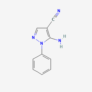 Chemical structure of 5-amino-1-phenyl-1H-pyrazole-4-carbonitrile