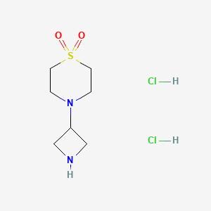 Chemical structure of 4-Azetidin-3-yl-thiomorpholine-1,1-dioxide dihydrochloride