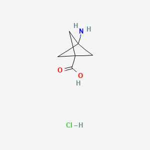 Chemical structure of 3-aminobicyclo[1.1.1]pentane-1-carboxylic acid hydrochloride