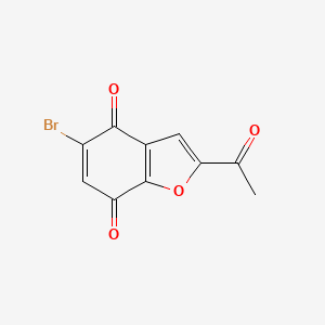 Chemical structure of 2-acetyl-5-bromo-4,7-dihydro-1-benzofuran-4,7-dione
