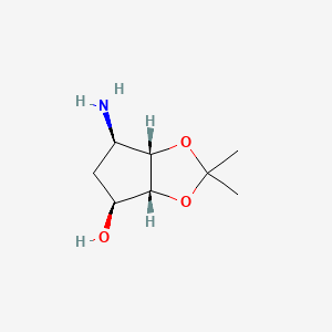 Chemical structure of (3aR,4S,6R,6aS)-6-amino-2,2-dimethyl-hexahydrocyclopenta[d][1,3]dioxol-4-ol