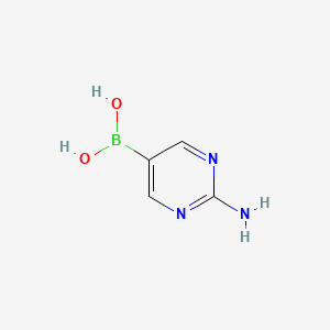 Chemical structure of 2-Aminopyrimidine-5-boronic Acid (contains varying amounts of Anhydride)