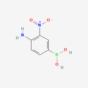 Chemical structure of 4-Amino-3-nitrophenylboronic acid(contains varying amounts of Anhydride)