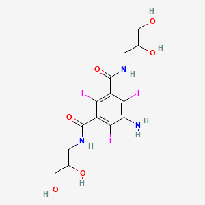 Chemical structure of 5-Amino-N,N’-bis(2,3-dihydroxypropyl)-2,4,6-triiodo-1,3-benzenedicarboxamide