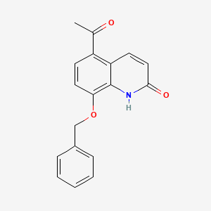 Chemical structure of 5-Acetyl-8-(phenylmethoxy)-2-quinolinone