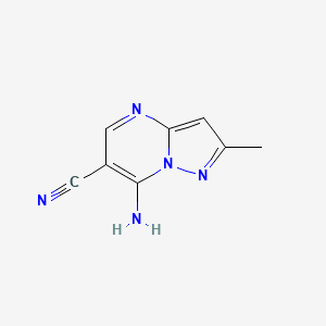 Chemical structure of 7-amino-2-methylpyrazolo[1,5-a]pyrimidine-6-carbonitrile