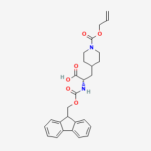 Chemical structure of a-[[Fmoc]amino]-1-[alloc]-(aS)-4-piperidinepropanoic Acid