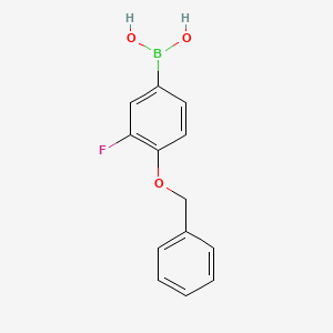 Chemical structure of 4-Benzyloxy-3-fluorobenzeneboronic Acid (contains varying amounts of Anhydride)