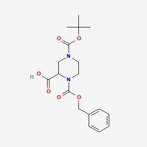 Chemical structure of N-4-Boc-N-1-Cbz-2-piperazine carboxylic acid