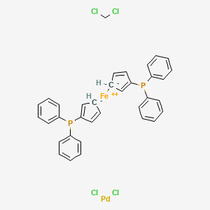 Chemical structure of 1,1'-Bis(diphenylphosphino)ferrocene-palladium dichloride dichloromethane adduct
