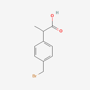 Chemical structure of 2-[4-(Bromomethyl)phenyl]propionic Acid