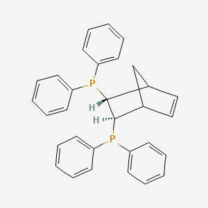Chemical structure of (2R,3R)-(-)-2,3-Bis(diphenylphosphino)bicyclo[2.2.1]hept-5-ene