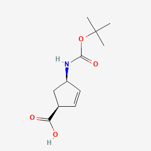 Chemical structure of (1S,4R)-(-)-4-(Boc-amino)-2-cyclopentene-1-carboxylic acid