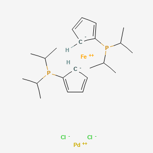 Chemical structure of 1,1'-Bis(di-isopropylphosphino)ferrocene palladiumdichloride