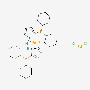 Chemical structure of [1,1′-Bis(di-cyclohexylphosphino)ferrocene]dichloropalladium(II)