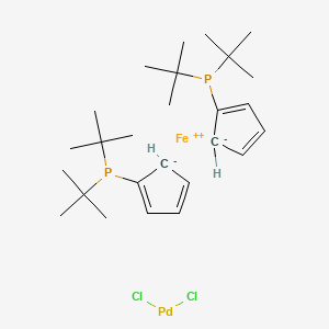 Chemical structure of 1,1'-Bis(di-tert-butylphosphino)ferrocene palladium dichloride