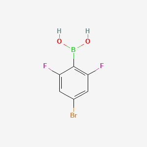 Chemical structure of 4-Bromo-2,6-difluorophenylboronic acid(Contains varying amounts of anhydride)