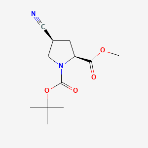 Chemical structure of cis-N-Boc-4-cyano-L-proline methyl ester