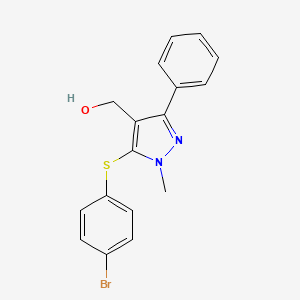 Chemical structure of {5-[(4-Bromophenyl)sulfanyl]-1-methyl-3-phenyl-1H-pyrazol-4-yl}methanol
