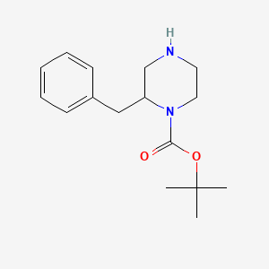 Chemical structure of 2-Benzyl-piperazine-1-carboxylic acid tert-butyl ester