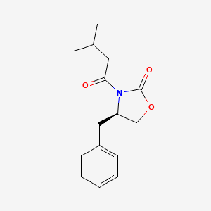 Chemical structure of (R)-4-Benzyl-3-(3-methylbutanoyl)oxazolidin-2-one