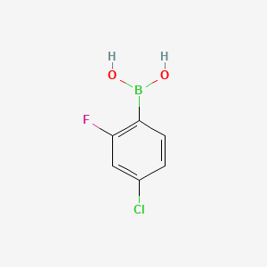 Chemical structure of 4-Chloro-2-fluorobenzeneboronic acid