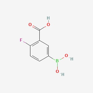 Chemical structure of 3-Carboxy-4-fluorophenylboronic acid(contains varying amounts of Anhydride)