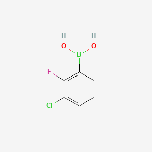 Chemical structure of 3-Chloro-2-fluorobenzeneboronic Acid (contains varying amounts of Anhydride)