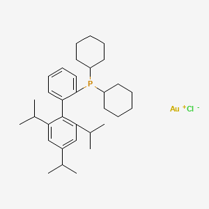 Chemical structure of Chloro[2-dicyclohexyl(2′,4′,6′-trisopropylbiphenyl)phosphine]gold(I)