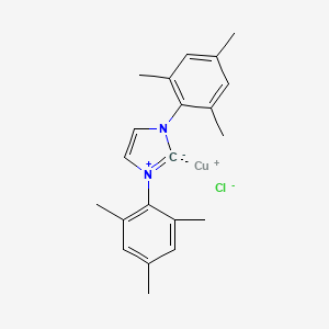 Chemical structure of Chloro(1,3-dimesitylimidazol-2-ylidene)copper(I)
