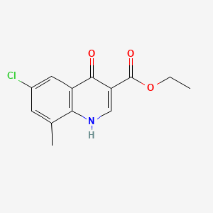 Chemical structure of 6-Chloro-4-hydroxy-8-methylquinoline-3-carboxylic acid ethyl ester