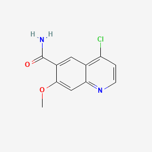 Chemical structure of 4-chloro-7-methoxyquinoline-6-carboxamide