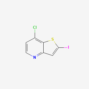 Chemical structure of 7-chloro-2-iodothieno[3,2-b]pyridine