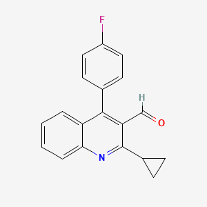 Chemical structure of 2-Cyclopropyl-4-(4-fluorophenyl)quinoline-3-carbaldehyde