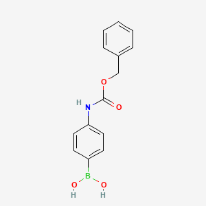Chemical structure of 4-Cbz-aminophenylboronic acid (contains varying amounts of Anhydride)