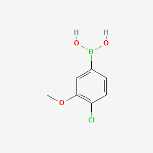 Chemical structure of 4-Chloro-3-methoxyphenylboronic acid (contains varying amounts of Anhydride)