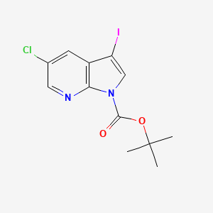 Chemical structure of 5-Chloro-3-iodo-pyrrolo[2,3-b]pyridine-1-carboxylic acid tert-butyl ester