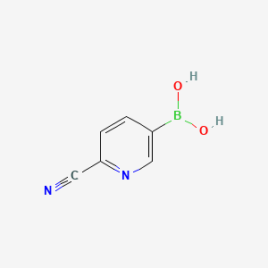 Chemical structure of (6-Cyanopyridin-3-yl)boronic acid (contains varying amounts of Anhydride)