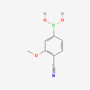 Chemical structure of (4-Cyano-3-methoxyphenyl)boronic acid (contains varying amounts of Anhydride)