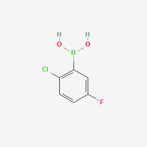 Chemical structure of 2-Chloro-5-fluorophenylboronic Acid (contains varying amounts of Anhydride
