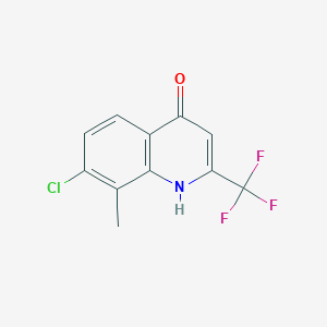 Chemical structure of 7-Chloro-8-methyl-2-(trifluoromethyl)quinolin-4-ol