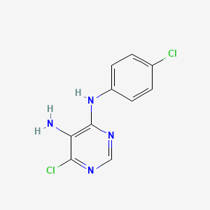Chemical structure of 4-(4-Chlorophenyl)amino-5-amino-6-chloropyrimidine