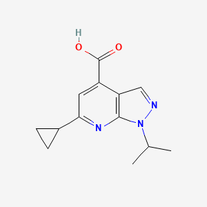 Chemical structure of 6-cyclopropyl-1-isopropyl-1H-pyrazolo[3,4-b]pyridine-4-carboxylic acid