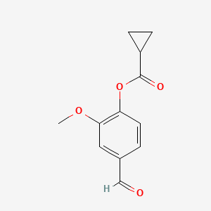 Chemical structure of Cyclopropanecarboxylic acid 4-formyl-2-methoxy-phenyl ester