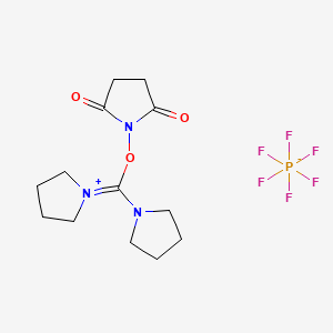 Chemical structure of Dipyrrolidino(N-succinimidyloxy)carbenium hexafluorophosphate